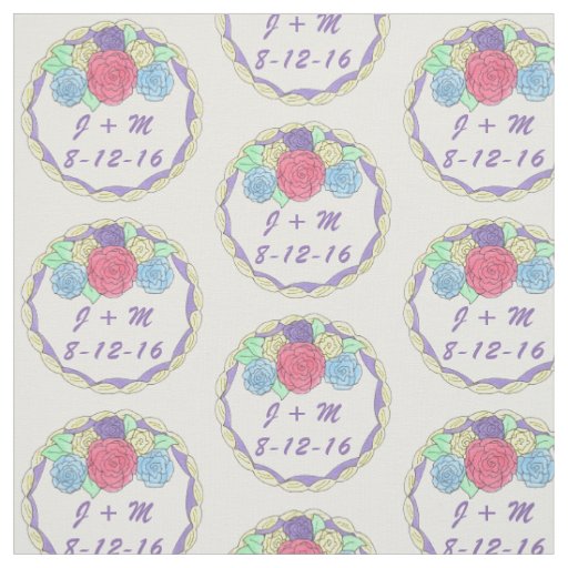 Personalized Initials Date Floral Wedding Cake Fabric