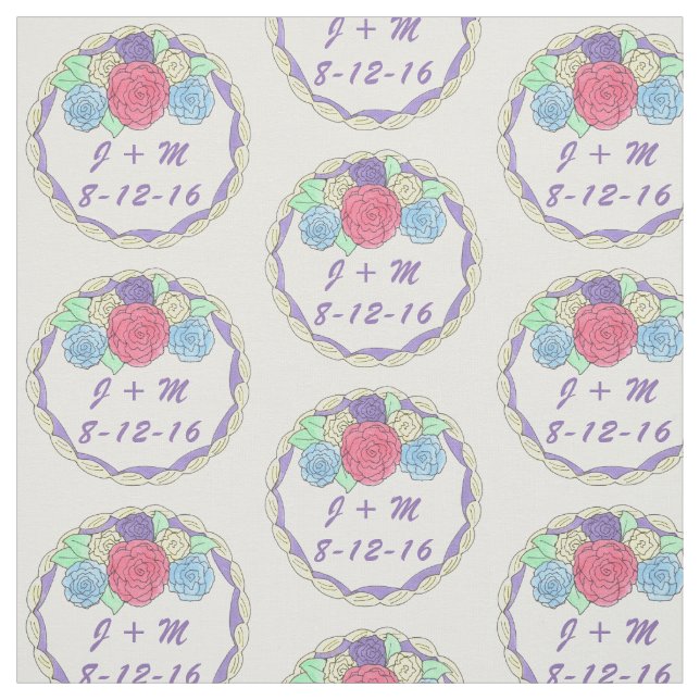Personalized Initials Date Floral Wedding Cake Fabric (Swatch)