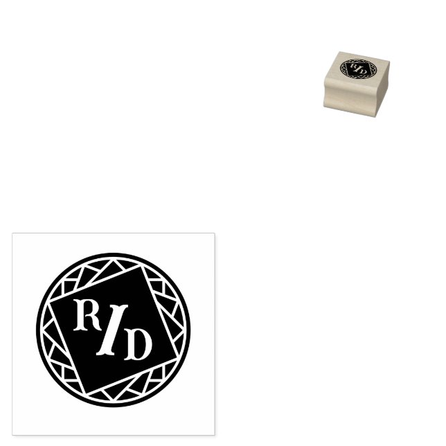 Personalized initials in circle with pattern rubber stamp (Stamped)