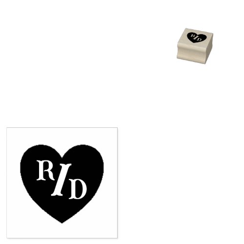 Personalized initials in heart rubber stamp