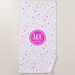 Personalized Initials J & K Pink Love Pattern Beach Towel