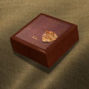 Personalized Initials Leather Look Leaf Keepsake Gift Box