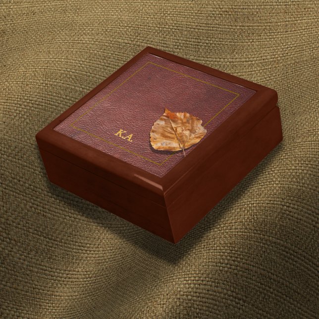 Personalized Initials Leather Look Leaf Keepsake Gift Box (Creator Uploaded)