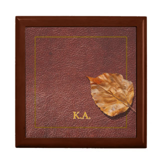 Personalized Initials Leather Look Leaf Keepsake Gift Box