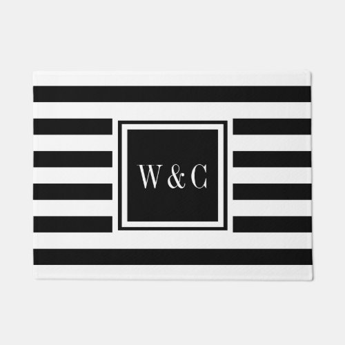 Personalized  Initials Monogram Black and White Doormat