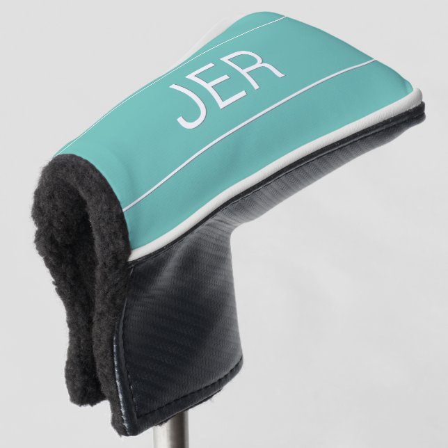 Personalized Initials Monogram Light Teal Putter Golf Head Cover (3/4 Front)