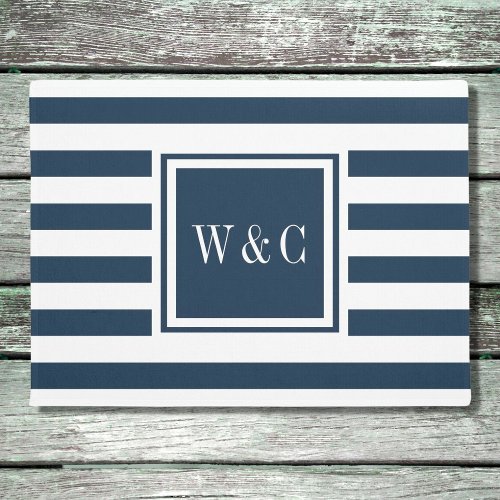 Personalized Initials Monogram Navy Blue and White Doormat