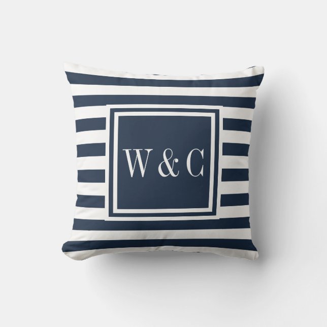 Personalized Initials Monogram Navy Blue White Throw Pillow (Front)