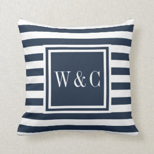 Personalized Initials Monogram Navy Blue White Throw Pillow