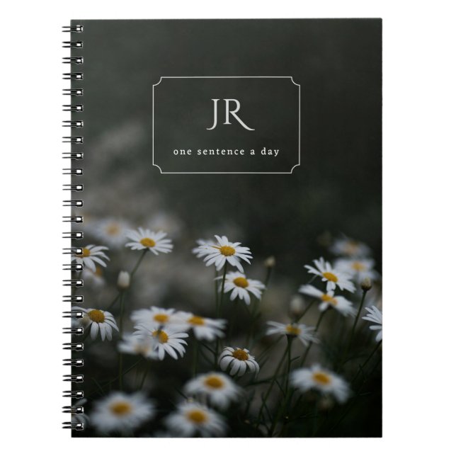 Personalized initials & moody daisies for writer notebook (Front)