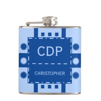 Personalized initials name circle shapes blue hip flask