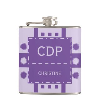 Personalized initials name circle shape purple hip flask