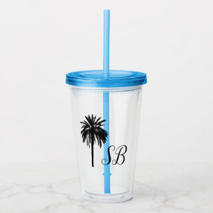 Personalized Initials Palm Tree Beach Island Acrylic Tumbler