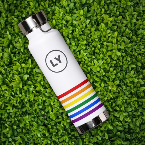 Personalized Initials Pride Flag Stripes White Water Bottle