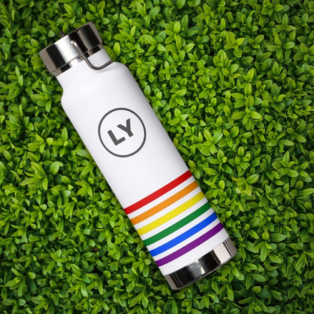 Personalized Initials Pride Flag Stripes White Water Bottle (Creator Uploaded)