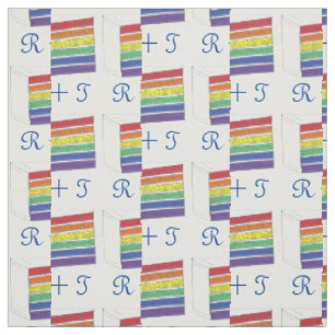 Personalized Initials Rainbow Wedding Cake Pride Fabric
