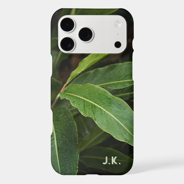 Personalized initials & Rainy leaves Iphone Case (Back)