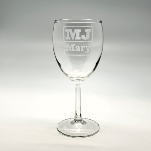 Personalized Initials Sand Etched Wine Glass (Front)