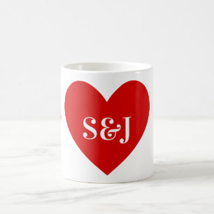 Personalized Initials Simple Red Heart Shape Coffee Mug