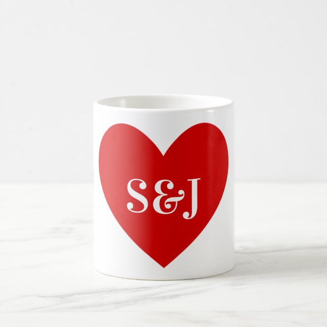 Personalized Initials Simple Red Heart Shape Coffee Mug (Center)