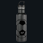 Personalized Initials Soccer Black White Stainless Steel Water Bottle<br><div class="desc">Personalized monogram initials on all black-on-black and white custom soccer player water bottle with a simple modern and minimal soccer ball custom name monogram imprint. Great gift for a men women,  teens and kids soccer player who loves modern and minimal designs on useful soccer themed gifts.</div>
