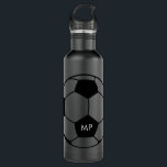 Personalized Initials Soccer Black White Stainless Steel Water Bottle<br><div class="desc">Personalized monogram initials on all black-on-black and white custom soccer player water bottle with a simple modern and minimal soccer ball custom name monogram imprint. Great gift for a men women,  teens and kids soccer player who loves modern and minimal designs on useful soccer themed gifts.</div>