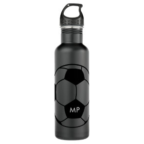 Personalized Initials Soccer Black White Stainless Steel Water Bottle