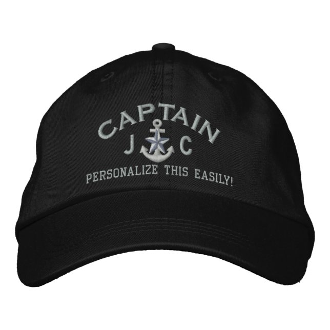 Personalized Initials Text Captain Silver Star Embroidered Baseball Hat (Front)