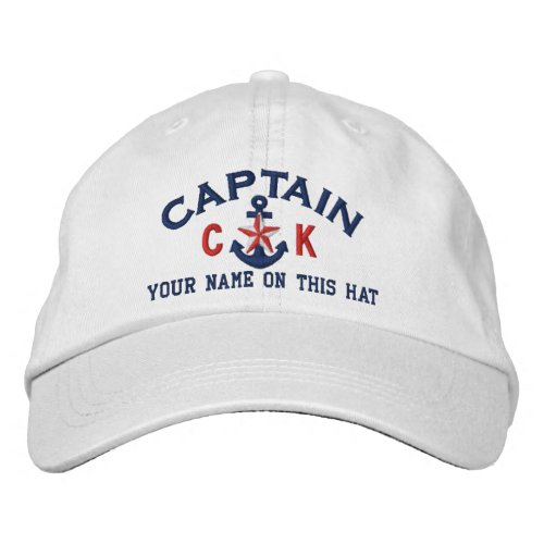 Personalized Initials Text Captain Star Anchor Embroidered Baseball Hat