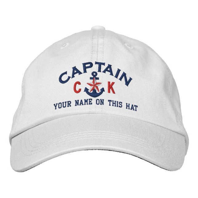 Personalized Initials Text Captain Star Anchor Embroidered Baseball Hat (Front)
