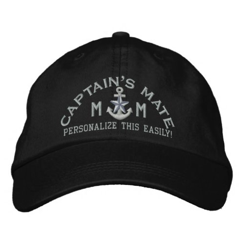 Personalized Initials Text Captains Mate Silver Embroidered Baseball Hat