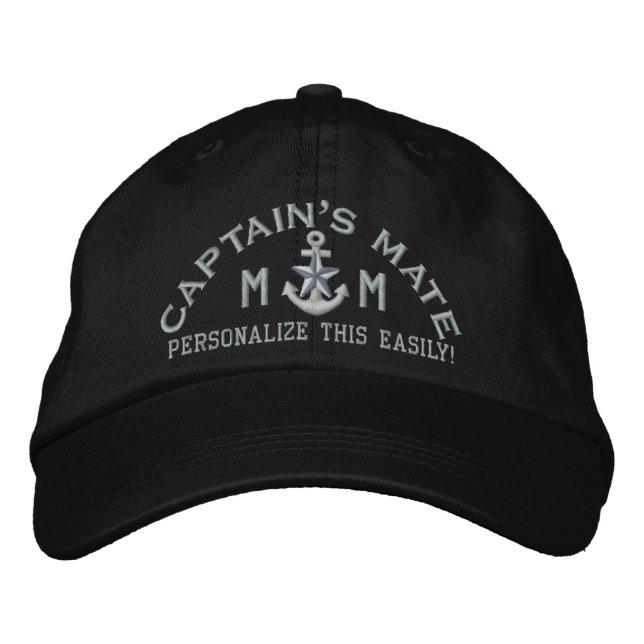 Personalized Initials Text Captain's Mate Silver Embroidered Baseball Hat (Front)