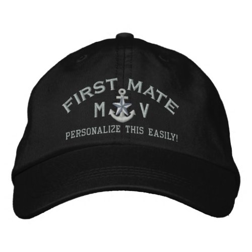 Personalized Initials Text First Mate Silver Star Embroidered Baseball Hat