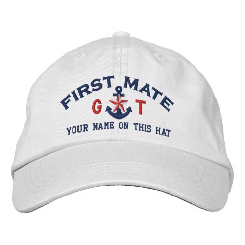 Personalized Initials Text First Mate Star Anchor Embroidered Baseball Hat