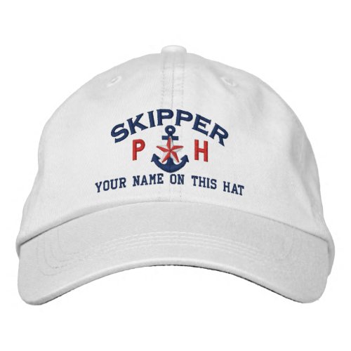 Personalized Initials Text Skipper Star Anchor Embroidered Baseball Cap