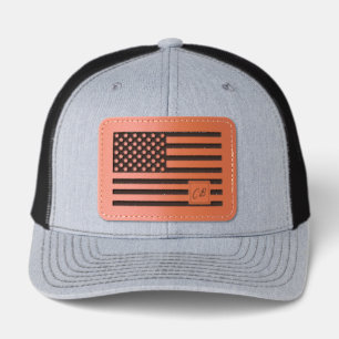 Personalized Initials U.S. American Flag Leather Patch Hat