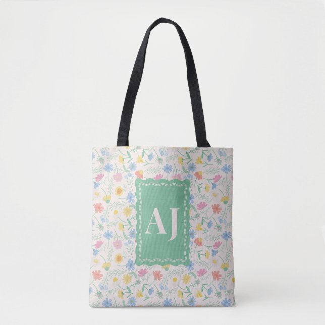 Personalized Initials Wildflower Floral Tote Bag  (Front)
