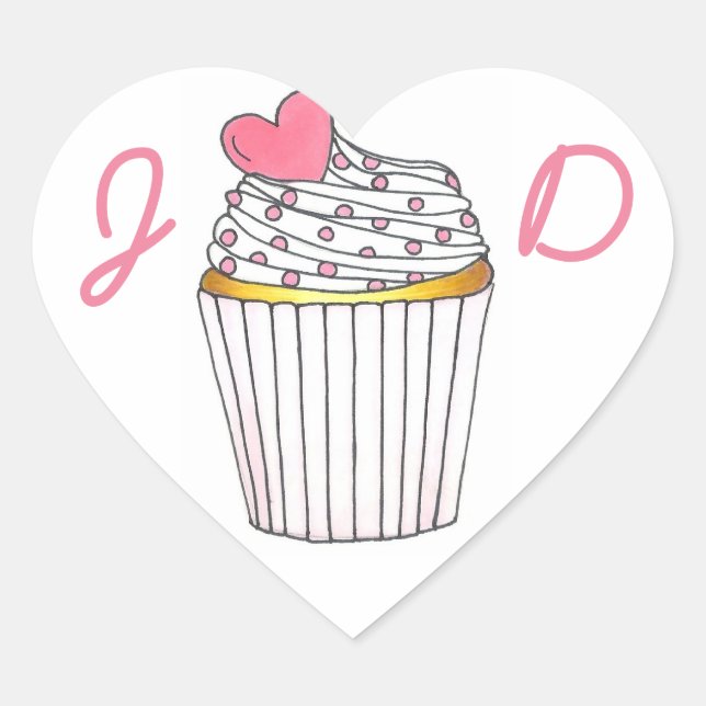 Personalized Initital Heart Love Cupcake Stickers (Front)