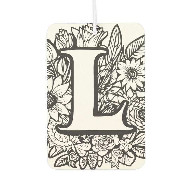 Personalized Ink Flower Monogram Black and White Air Freshener (Front)