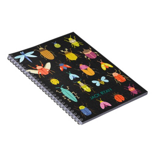 PERSONALIZED INSECT BUGS BLACK LINEN NOTEBOOK | Zazzle