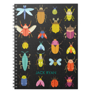 PERSONALIZED INSECT BUGS BLACK LINEN NOTEBOOK