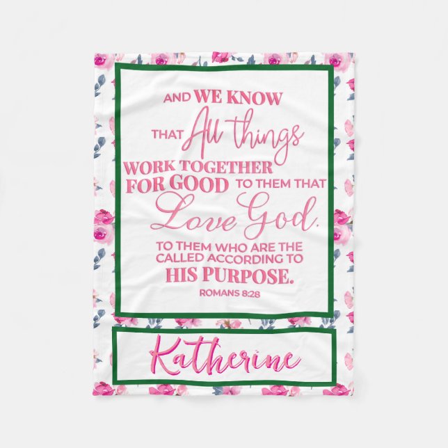 Personalized Inspirational Christian Bible Verse Fleece Blanket (Front)