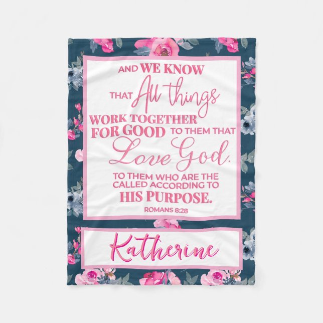 Personalized Inspirational Christian Bible Verse Fleece Blanket (Front)
