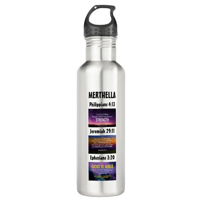 Personalized Inspirational Christian Scripture Stainless Steel Water Bottle (Front)