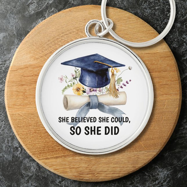 Personalized Inspirational Quote Floral Graduation Keychain (Creator Uploaded)
