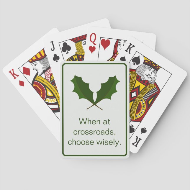 Personalized Inspirational Quote, Green Leaf Art Poker Cards (Back)