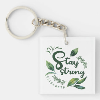 Personalized Inspirational Quote with Green Leaves Keychain