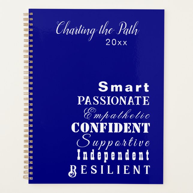 Personalized Inspirational Women White, Royal Blue Planner (Front)