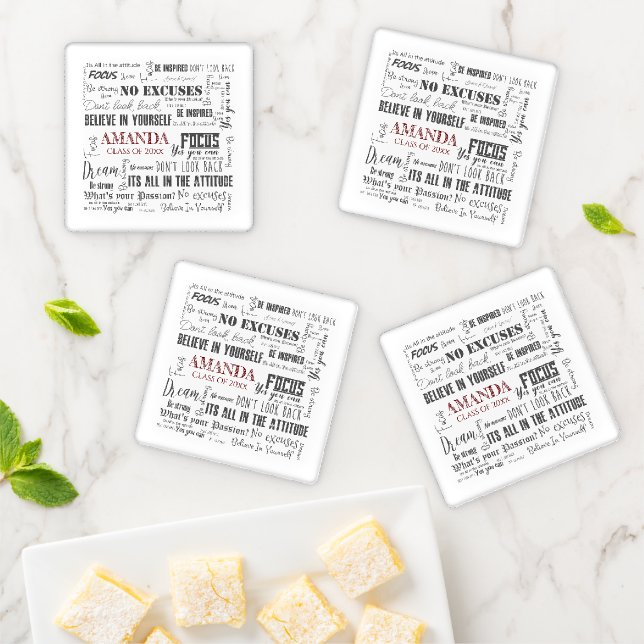 Personalized Inspirational  Word Art Graduation  Coaster Set (In Situ)