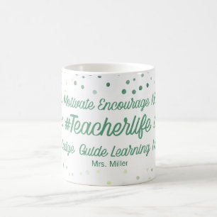 Personalized Inspiring Teacher Green Text Coffee Mug